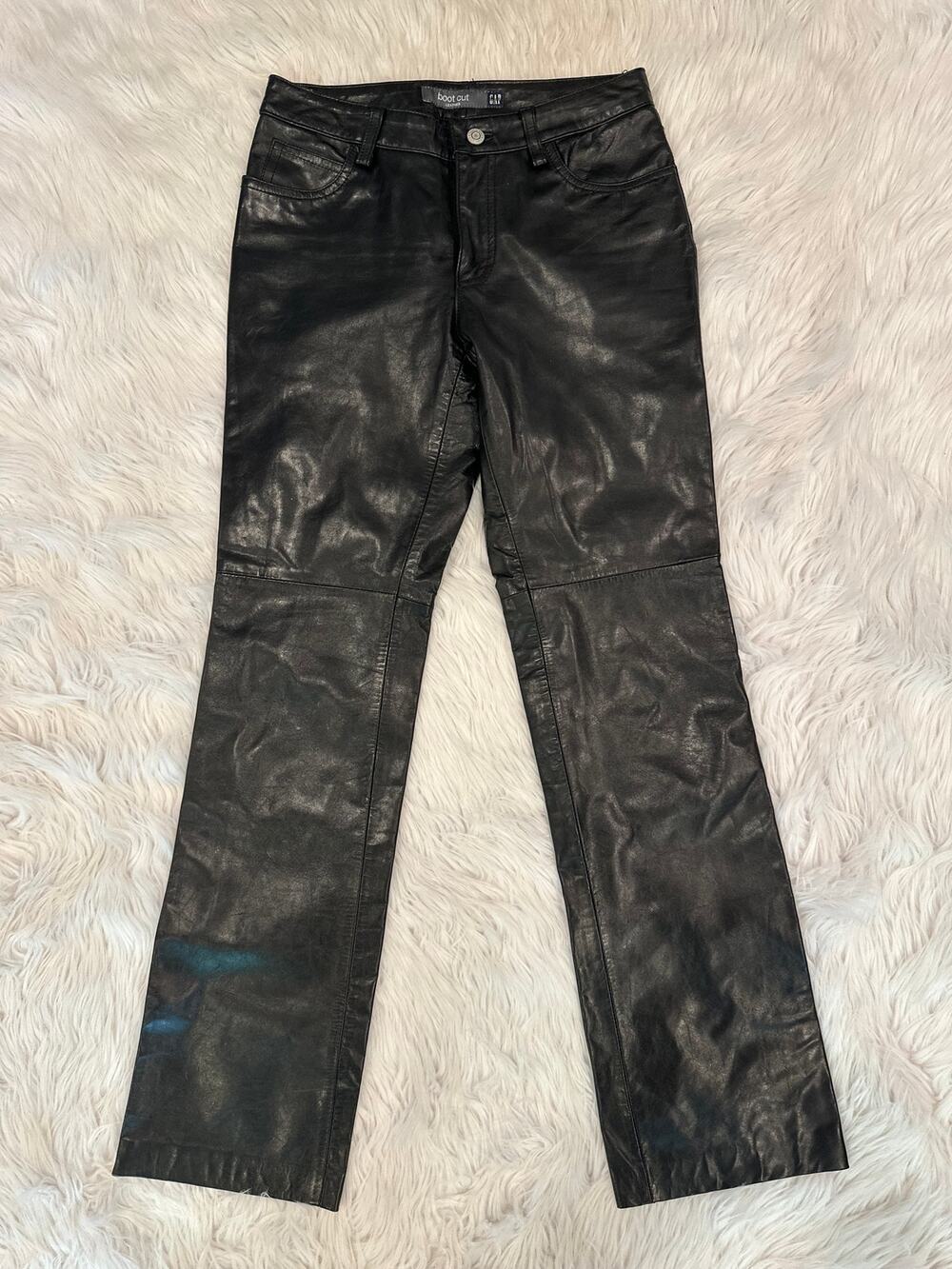 GAP Vintage Y2k Leather Pants Bootcut Mid-Rise Flare Leg Fall 2000, Black